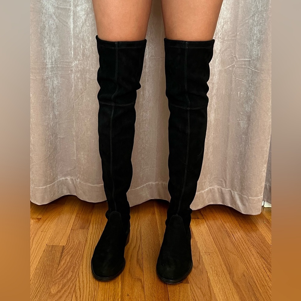 Authentic Frye Thigh-High Black Suede Boots